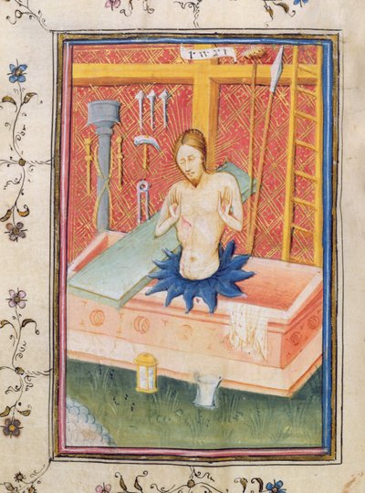Ms 24 f.8 v。Knightly Psalterのキリストと受難の道具 作： English School