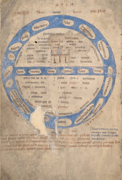 Ms 254、f.1v：Mappa Mundi、a Bestiary、c.1200-30 作： English School