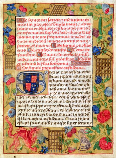 Ms 261 fol.1rラテン語と英語の疫病集からのページ、1500年頃 作： English School