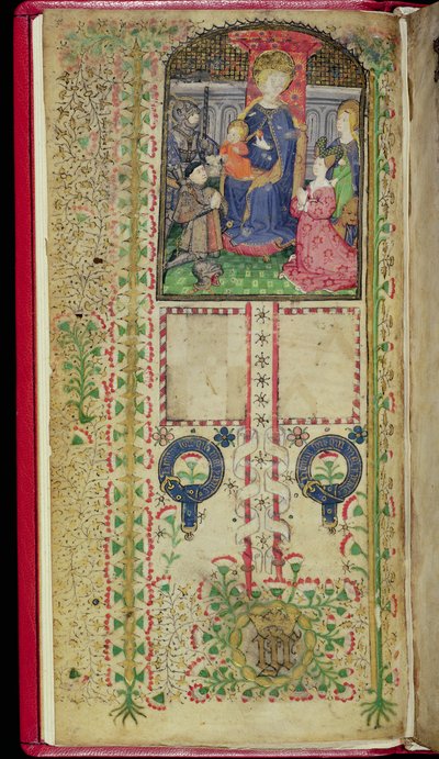 Ms 41-1950、f.2v：マーガレット・ボーシャンに属する時間の書からの献辞ページ、c.1424 作： English School