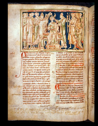 Ms 6712（A.6.89）fol.115vエドワードザコンフェッサ（1004-66）フローレスヒストリアラムのミニチュア、マシューパリ作、1250-52 作： English School