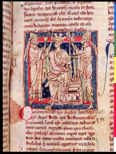 Ms 6712（A.6.89）fol.129r HENRY 1（1068-1135）、マシューパリの歴史の花からのミニチュア、1250-52 作： English School