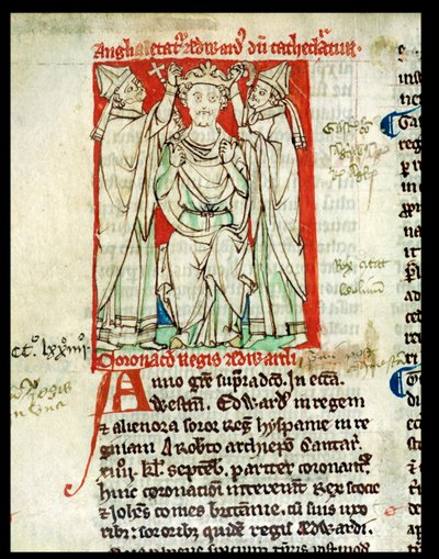 Ms 6712（A.6.89）fol.247vエドワード1（1239-1307）、マシューパリの歴史の花からのミニチュア、1250-52 作： English School