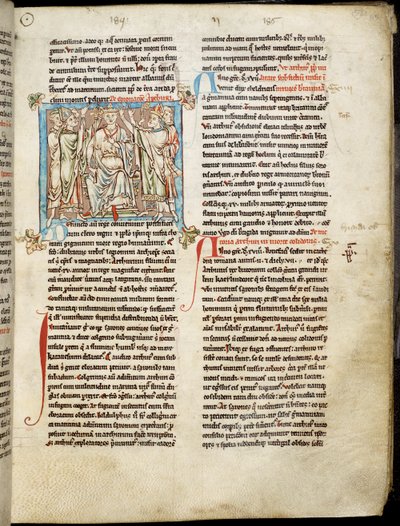 6712（A.6.89）fol.53アーサー王、マシューパリ作、歴史の花からのミニチュアc.1250-52 作： English School