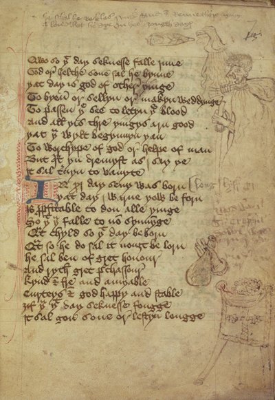 Ms. Harley 1735 fol.7r 中英語 (ベラム) で書かれた医師のノートのページ 作： English School