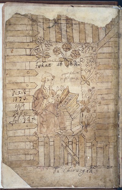 Ms Hunter 112 f.1v Arderne in the Herb Garden、form Incerti Avctoris by Johannis Arderne 作： English School