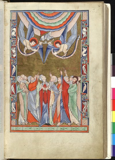 Ms Hunter 229 f.14r The Ascension、Hunterian Psalter から、1170 年頃（ベラム紙にペンとインク、テンペラ） 作： English School