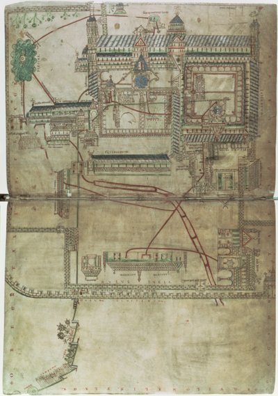 Ms R 171 f.285 カンタベリー大聖堂と配管システムの平面図、「Eadwine Psalter」、c.1150 (ベラム) 作： English School