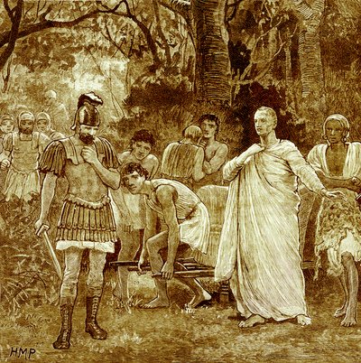 シセロの殺人、エドワード・オリエによるキャッセルズ・イラストレイテッド・ユニバーサル・ヒストリーのイラスト、1890年に発行（デジタル強化画像） 作： English School