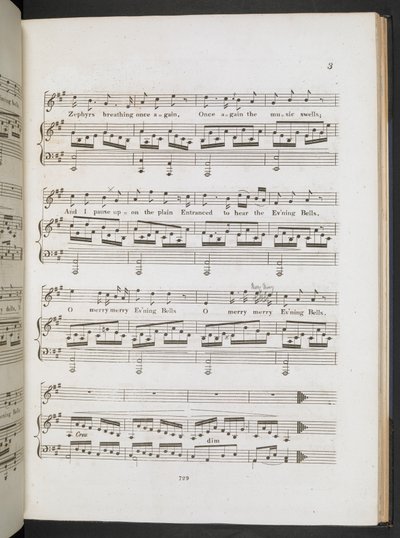 「スウィート・ザ・メリー・ベルズ・リング・ラウンド」の楽譜、ジョン・クレア＆F・W・クラウチ、1820年頃（版画） 作： English School