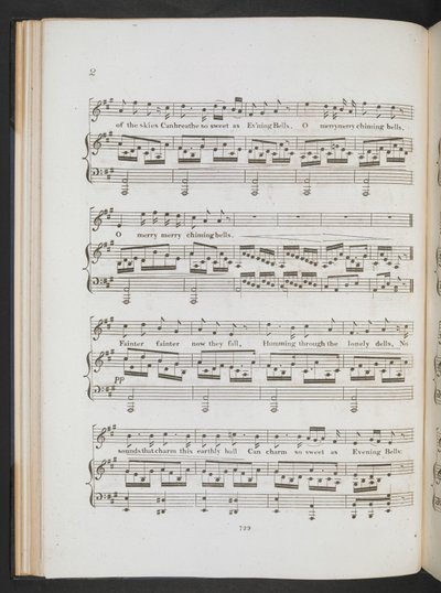 「スウィート・ザ・メリー・ベルズ・リング・ラウンド」の楽譜、ジョン・クレア＆F.W.クラウチ、1820年頃（版画） 作： English School