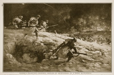 雪に覆われた戦場でハイランダーによって採用された自然保護色、1914-19 作： English School