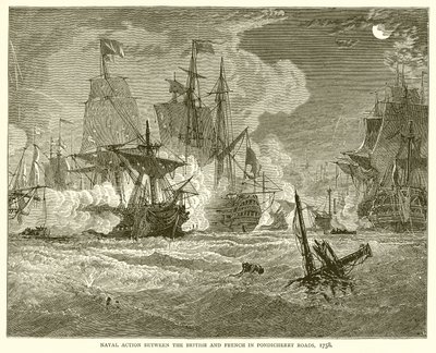 1758年のポンディシェリー道路におけるイギリスとフランスの間の海軍の行動 作： English School
