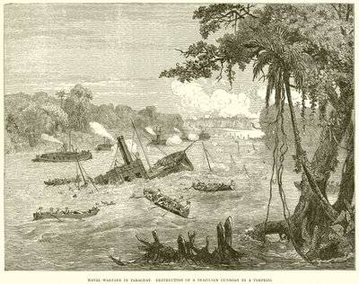 パラグアイの海戦。魚雷によるブラジルの砲艦の破壊 作： English School