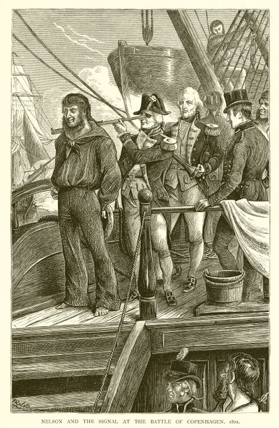 ネルソンとコペンハーゲンの戦いでの合図、1801年 作： English School