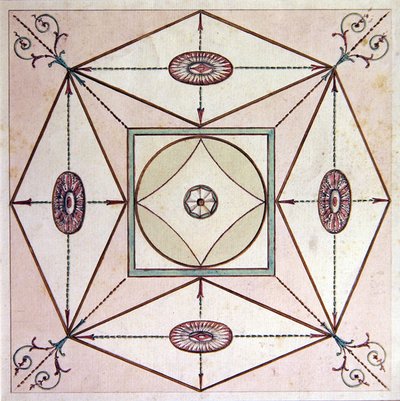新古典主義の天井デザイン、アグブルック公園、デボン、1770年頃（紙に水彩） 作： English School