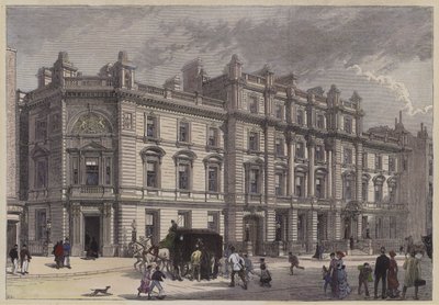 ロンドン、ボウ・ストリートの新しい裁判所と警察署、1880年頃（彩色済み彫刻 作： English School