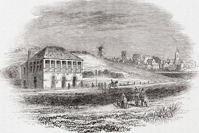 ニューマーケット競馬場（チャールズ1世時代のイングランド、ニューマーケット）：A Pictorial Museum, pub.1847 作： English School