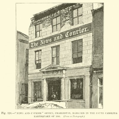1886年のサウスカロライナ地震で被害を受けたチャールストンのニュースアンドクーリエオフィス 作： English School
