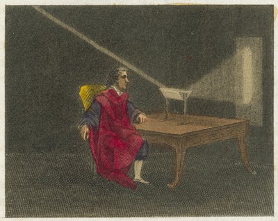 光の性質を発見したニュートン（カラー版画） 作： English School