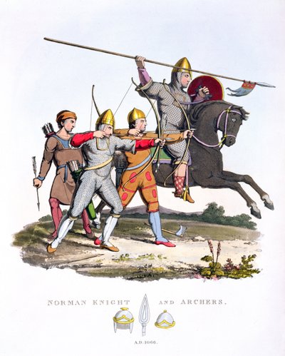 ノーマンナイトとアーチャー、1066年、古代の鎧から、サミュエルラッシュメイリック作、1824年 作： English School