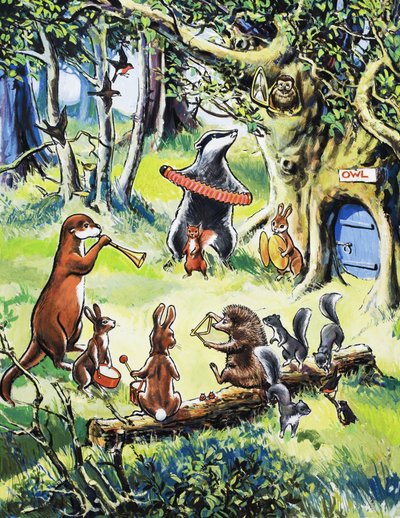 木で遊ぶ保育園の動物 作： English School