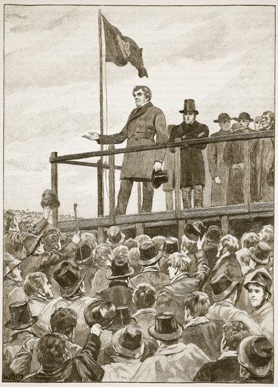 1843年のトリムでの会議でのOConnell、Cassells Illustrated History of England（sepia写真）からのイラスト 作： English School