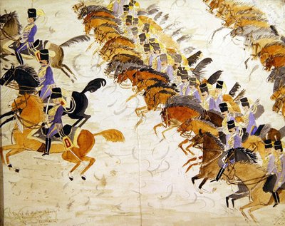 疾走する馬上の将校たち 1840年頃 （水彩・紙） 作： English School