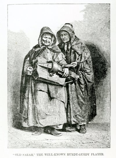 古き良き有名なハーディ・ガーディ奏者、1840年頃 作： English School