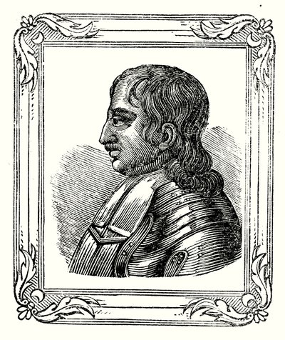 オリバー・クロムウェルは1599年に生まれ、1653年に護民官となり、1658年に死去した（彫刻）。 作： English School