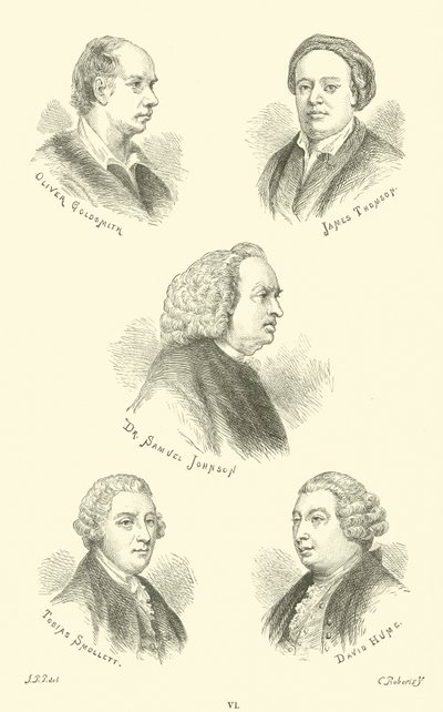 Oliver Goldsmith、James Thomson、Dr。Samuel Johnson、Tobias Smollett、David Hume 作： English School