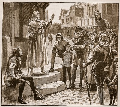 ウィリアムズの貧しい司祭の一人が人々に説教をしている、イングランドのカッセルズイラストレイテッドヒストリーのイラスト（セピア写真） 作： English School