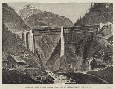 セント・ゴタール鉄道の開通、マデラン渓谷の高架橋（彫刻作品 作： English School