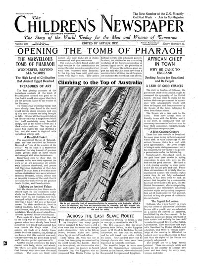 1923年1月13日、子供新聞からのイラスト、ファラオの墓を開く（新聞） 作： English School