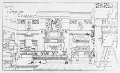 室内装飾の概要、EW Godwinによるデザイン、イギリスの建築家によるイラスト、1881年7月1日 作： English School