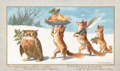 クリスマスのごちそう、クリスマスカードを運ぶフクロウとキツネ 作： English School