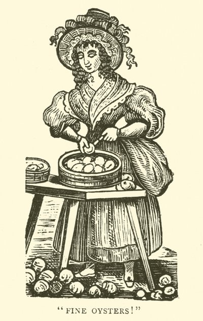 牡蠣売り（木版画 作： English School