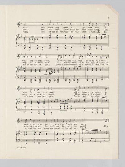 曲「Just a Soldier」の楽譜の3ページ目 作： English School