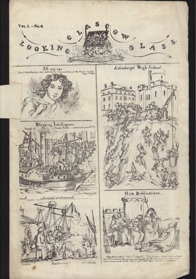 1835年7月23日に発行されたグラスゴー・フェアのリーフレットのページ（エングレーヴィング 作： English School