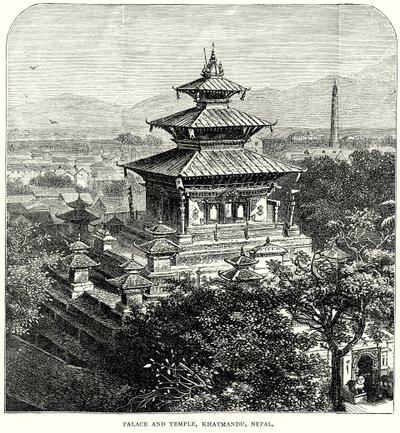 ネパール、ハトマンドゥの宮殿と寺院（エングレーヴィング） 作： English School