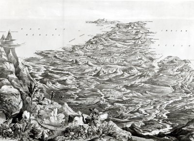T.パッカーによって設計されたヒマラヤ山脈からのインドのパノラマビュー、1857 作： English School