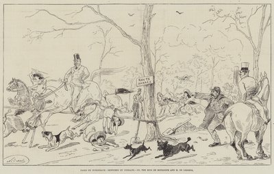 馬に乗ったパリ、ブーローニュの森とM・ドレセップス（版画 作： English School