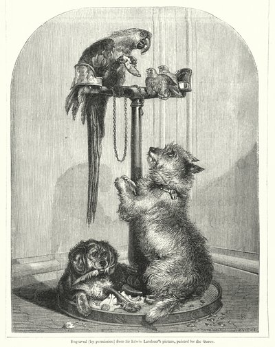 オウムと犬（彫刻 作： English School