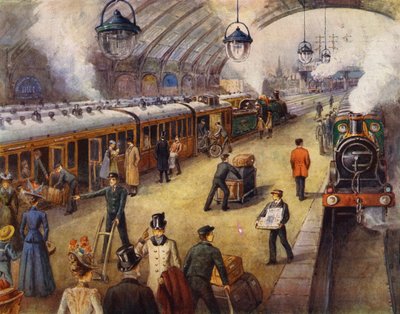 列車の出発前にプラットホームにいる乗客 (カラー リソ) 作： English School