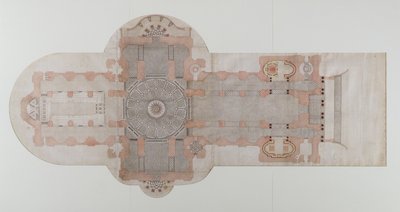 セントポールズ大聖堂の舗装計画、実施済み、c.1710（紙にペンとインクで洗う） 作： English School