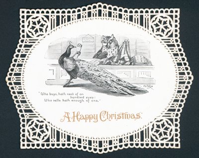 孔雀とフクロウの店、クリスマスカード 作： English School