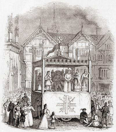 コベントリーのスミス劇団による15世紀の受難劇「キリストの裁判と磔刑」の上演：A Pictorial Museum, pub.1847 作： English School