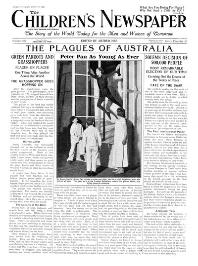 ピーターパンはかつてないほど若く、「子供新聞」のフロントページ、1935年1月（新聞） 作： English School