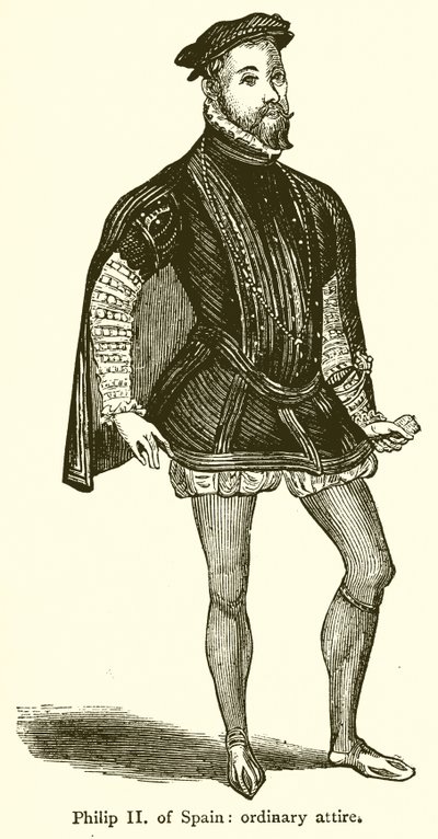 スペインのフィリップII：普通の服装 作： English School