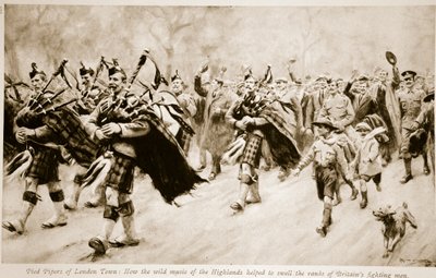 ロンドンタウンのパイドパイパーズ：ハイランドのワイルドな音楽がイギリス人の兵士の階級を膨らませるのにどのように貢献したか、1914年〜19年 作： English School